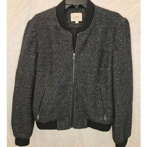 LOFT Marled Knit Bomber Jacket,Textured Zip-Up, Minimal Chic, Size L